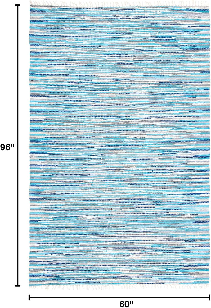 SAFAVIEH Rag Rug Collection Area Rug - 5' x 8', Turquoise & Multi, Handmade Boho Stripe Cotton, Ideal for High Traffic Areas in Living Room, Bedroom (RAR129C)