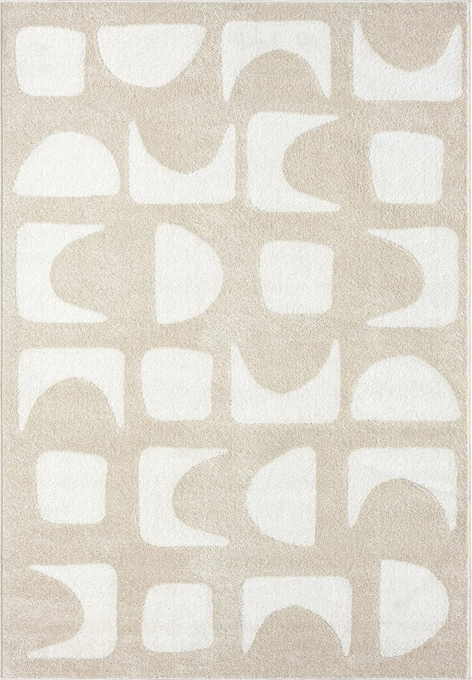 Abani Nuevo Collection Area Rug - Modern Geometric Beige/Cream Design - 4'x6' - Easy to Clean - Durable for Kids and Pets - Non-Shedding - Medium Pile - Soft Feel - for Living Room, Bedroom & Office