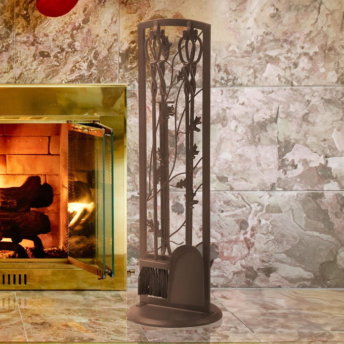 Panacea Fireplace Tool Set 5 Piece, Oak Leaf 30", Colonial Brown