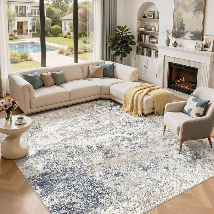 DMOYEST Area Rug Living Room Rugs 9x12 Washable Abstract Grey Carpet