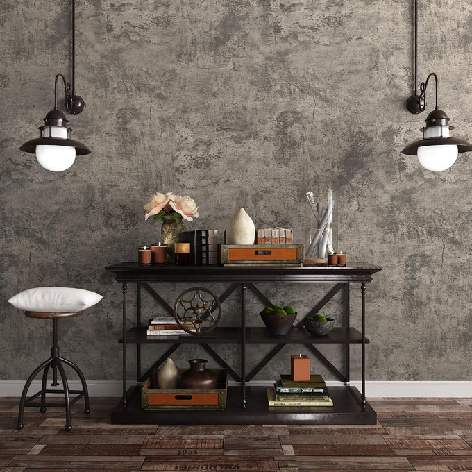 JSEVEM 31"×354" Light Brown Concrete Wallpaper Peel and Stick Industrial Beige Gray Cement Contact Paper Vinyl Warp Matte Textured Self Adhesive Wall Paper for Bedroom Bathroom Office Walls