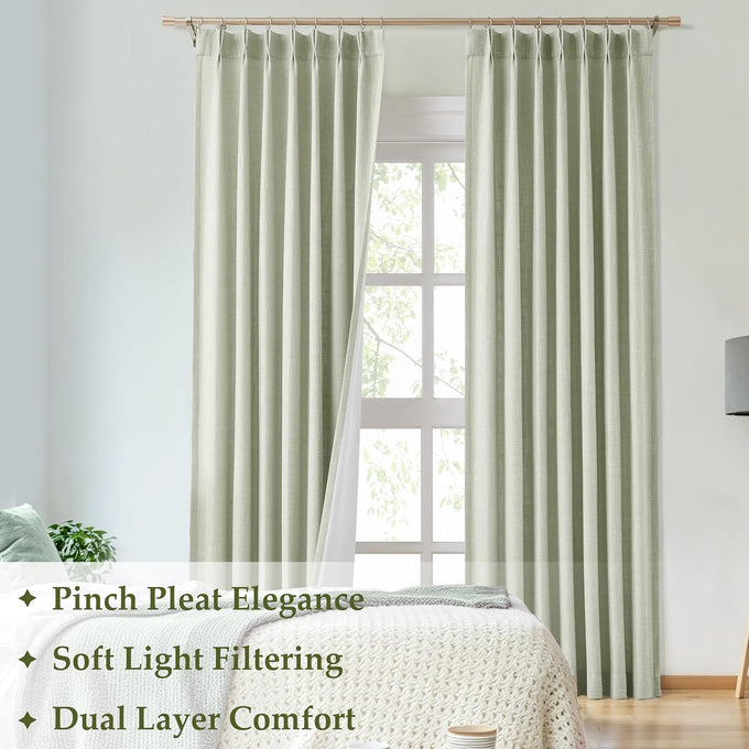 WEST LAKE Soft Green Pinch Pleated Light Filtering Curtains 90 Inches Long
