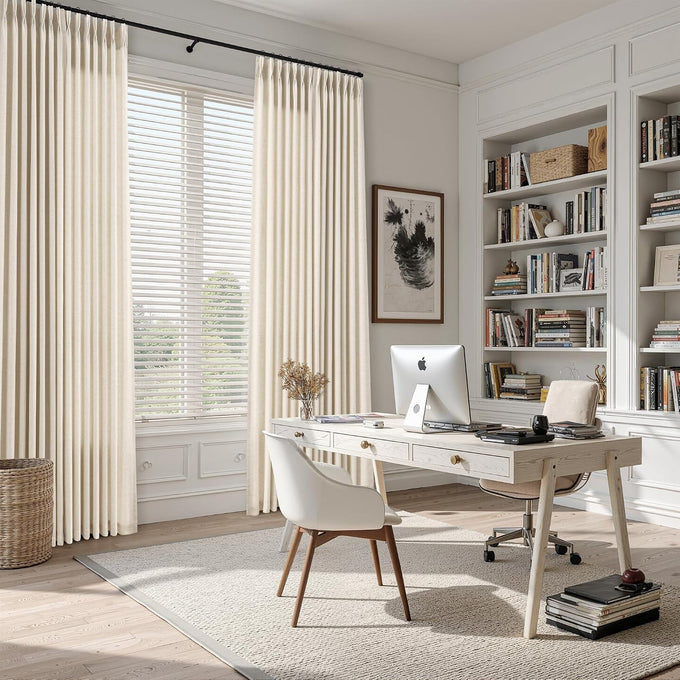 Guken Pinch Pleated Linen Curtains 98 Inches Long 2 Panels Set for Living Room Bedroom Natural Cream Farmhouse Modern Light Filtering Semi Sheer Pleat Drapes Back Tab Window Privacy Beige Ivory 40x98
