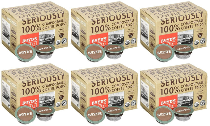 Boyd's Organic Red Wagon Dark Roast Coffee Pods Keurig Compatible, 72 Count