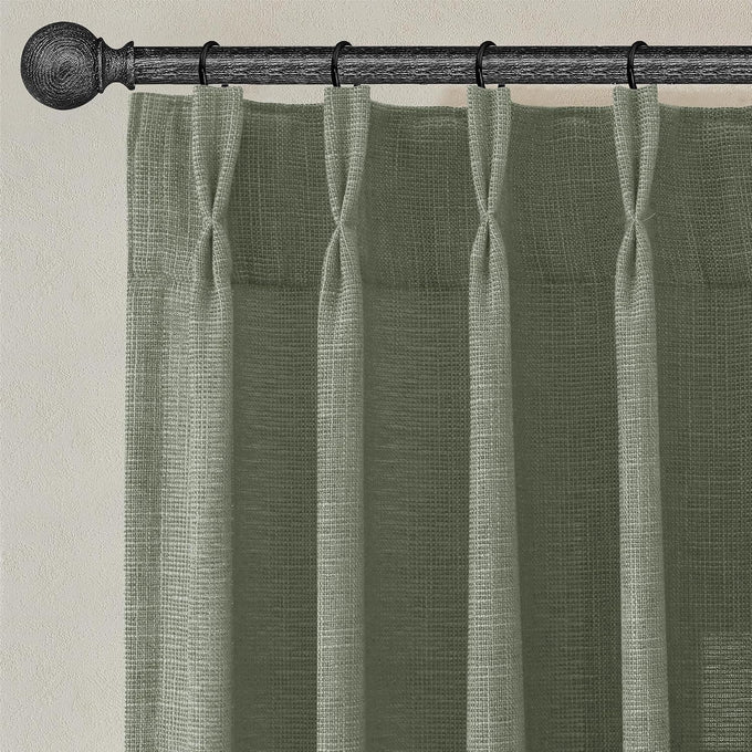 Jowels Blue Pleated Thick Linen Curtains 90 Inch Long for Living Room