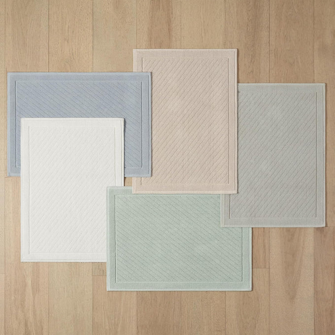 Arkwright 100% Cotton Bulk Bathroom Rugs - Case of 6 - High Absorbent Stylish Textured Woven Design Bath Mat, Slip Resistant Backing for Shower and Bathtub Floor, 17x24 in - White