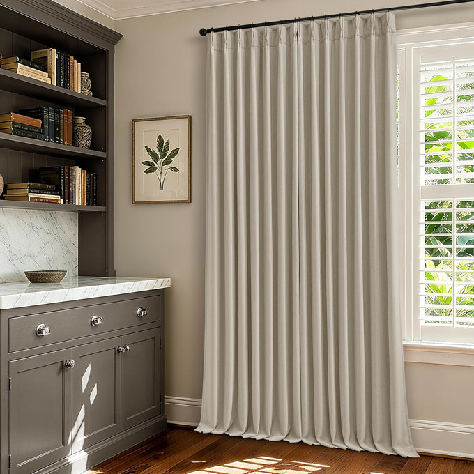 Oatmeal 102 Inch Blackout Linen Pleated Curtains for Bedroom Living Room
