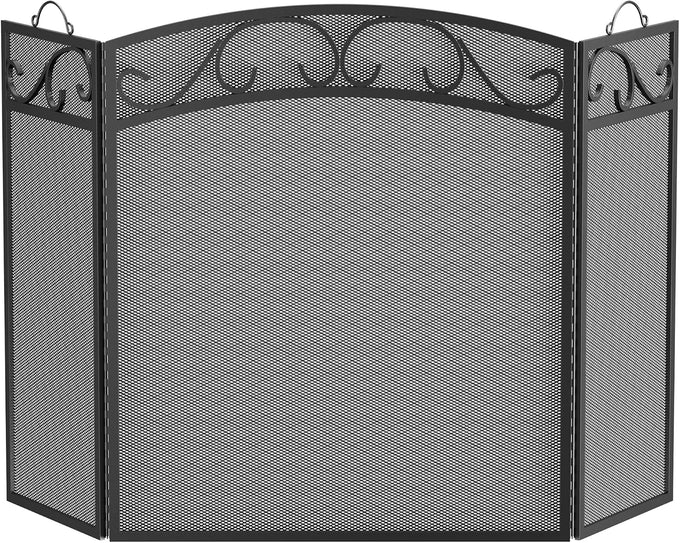 Fire Beauty 3 Panel Wrought Iron Fireplace Screen, Black Spark Guard