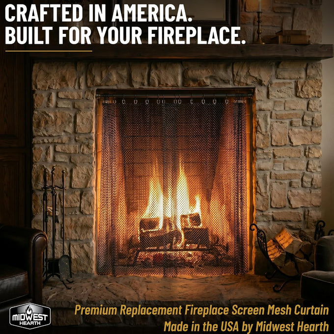 Midwest Hearth Fireplace Mesh Curtain, 20 in, Antique Bronze, Made in USA