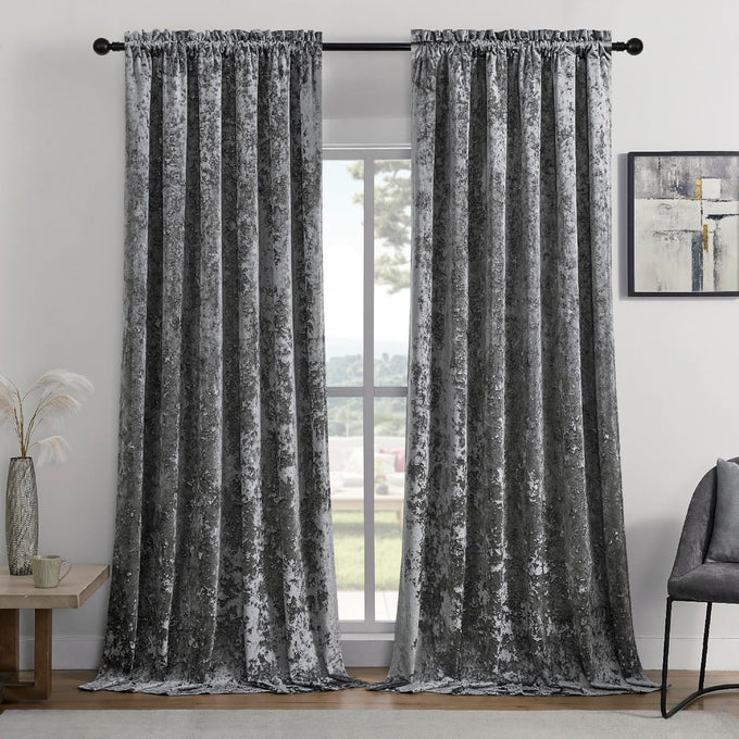 SMILETIME Pink Crushed Velvet Curtains 52x108inch Rod Pocket-2P
