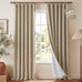 NICETOWN Farmhouse Linen Textured 100% Blackout Beige Curtains, Rustic 3-in-1 Header (Hooks/Tabs/Pocket) Thermal Drapes Room Darkening Window Treatments for Bedroom, 2 Panels, 52" W x 108" L