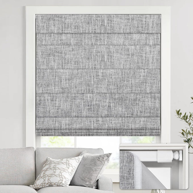 UNISHADES No Drill Cordless Roman Shades, 34×64 in, Room Darkening Beige