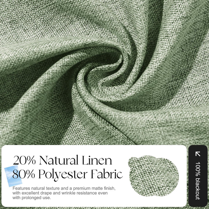 Etherealveil 100% Blackout Pinch Pleated Linen Curtains 2 Panels 52“x102”