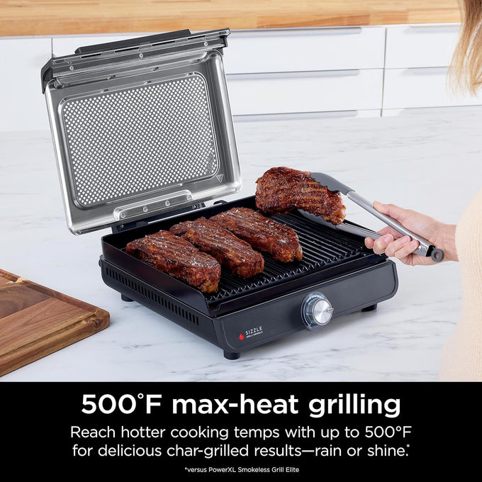 Ninja® Sizzle™ Indoor Grill & Griddle, 14'', 500°F, Grey/Silver, GR101