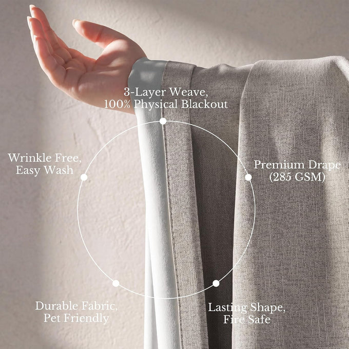 NICETOWN PRO 40x108 Natural 100% Full Blackout Faux Linen Curtains, Set of 2 Panels, 6cm High Temperature Pleated Back Tab Drapes for Living Room, Thermal Insulated Window Treatments, Elegant Style