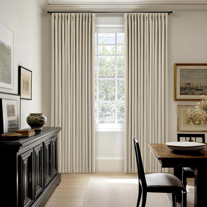 Oatmeal 102 Inch Blackout Linen Pleated Curtains for Bedroom Living Room