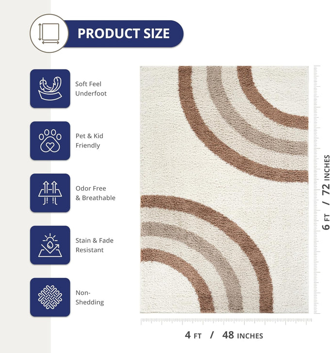 Abani Lisbon Collection Cream & Rust Area Rug, 4' x 6' – Geometric Design, Non-Shedding, Easy to Clean, Durable for Living Rooms, Bedrooms & Offices, Pet & Kid Friendly