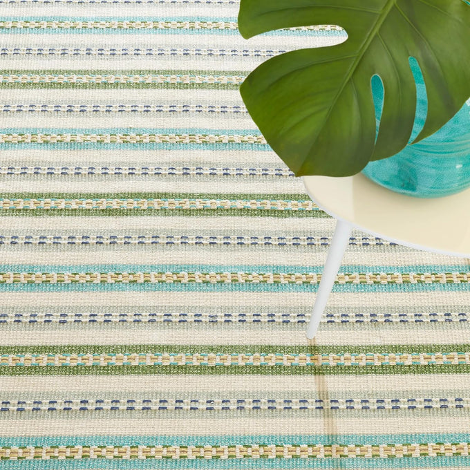 Dash & Albert Long Slade Teal Striped Handwoven Rug, 3'x5'