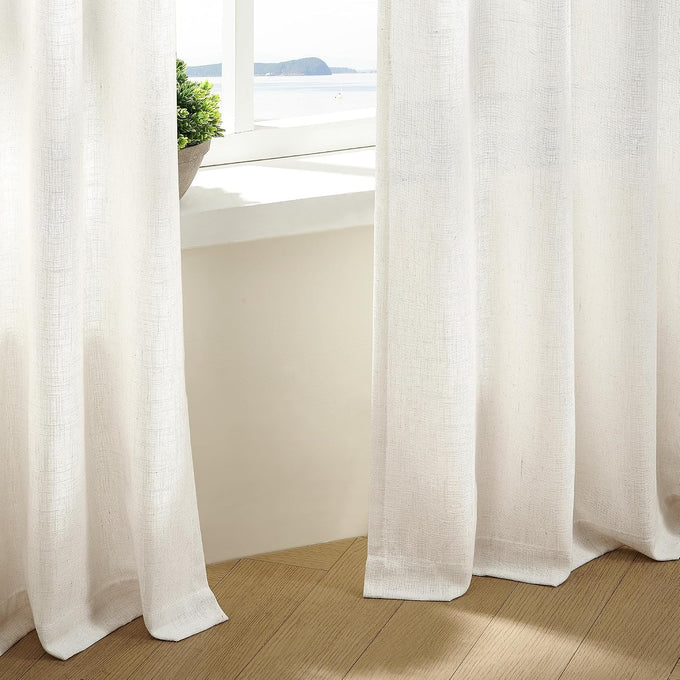 TWODRAPES 90 Inch Pinch Pleated Linen Textured Curtains 2 Panels, Natural