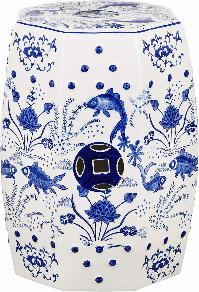 SAFAVIEH Furniture - Cloud 9 Decorative Garden Stool - Blue - Ceramic - Artisan Hand-Painted Design - Ideal for Living Room, Patio, Garden - Fully Assembled (ACS4557A)