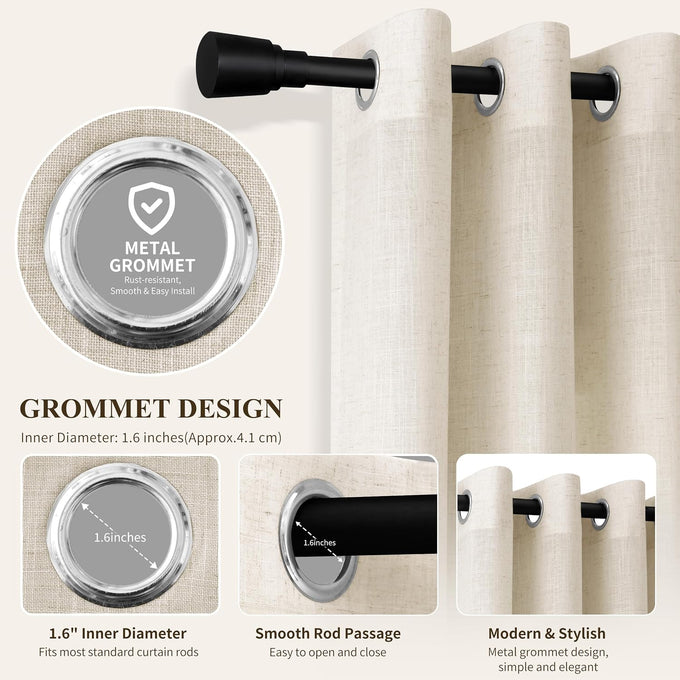 Hokibero Cream Grommet Linen Curtains 94 Inches Long for Living Room