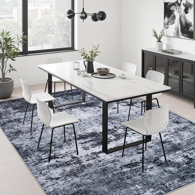 8x10 Area Rug Living Room: Modern Washable Indoor Carpet Black