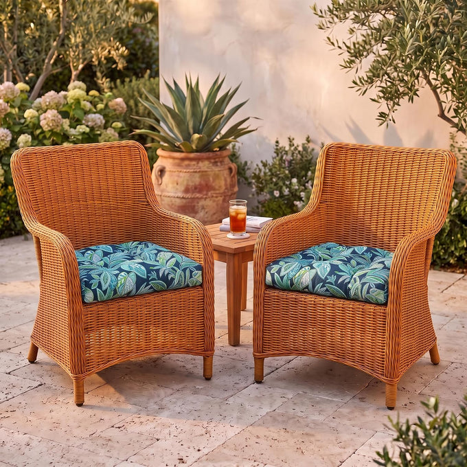 RSH DECOR Tufted U-Shape Wicker Set of 2, 19” x 19,” Outdoor Chair Cushions for Patio Furniture, Waterproof Patio Chair Cushions, Outdoor Seat Cushion, and Wicker Chairs, Crestwood Marine, Made in USA
