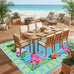 Luxury Flamingo Tropical Leaf Flower Patter 4x6 Outdoor Rug Blue Pink Gold Waterproof Soft Pile Carpet for Patio Porch Deck Balcony Chic Double Layer Border Garden Backyard Durable Mat