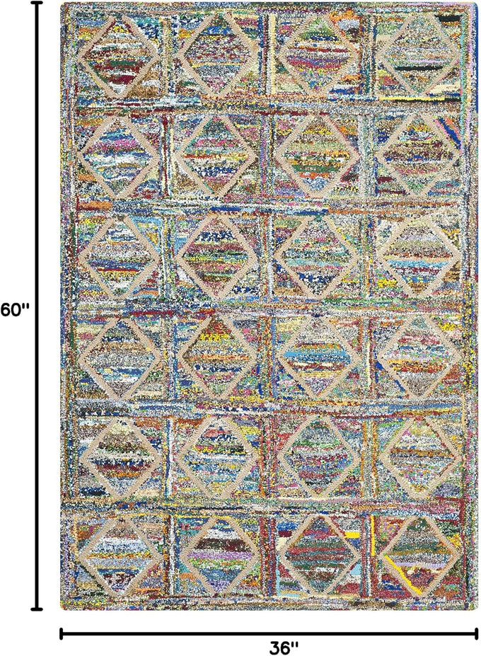 SAFAVIEH Nantucket Collection Accent Rug - 3' x 5', Multi, Handmade Boho Abstract Diamond Cotton, Ideal for High Traffic Areas in Entryway, Living Room, Bedroom (NAN440A)