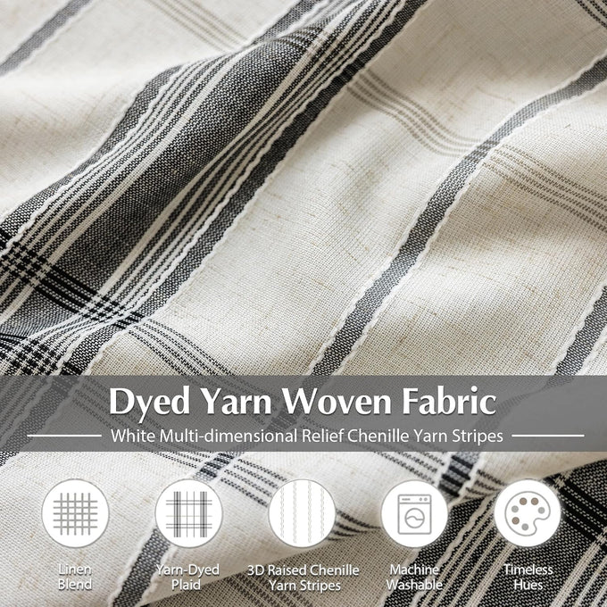 DriftAway 100% Blackout Plaid Linen Chenille Curtains 90 Inches Black