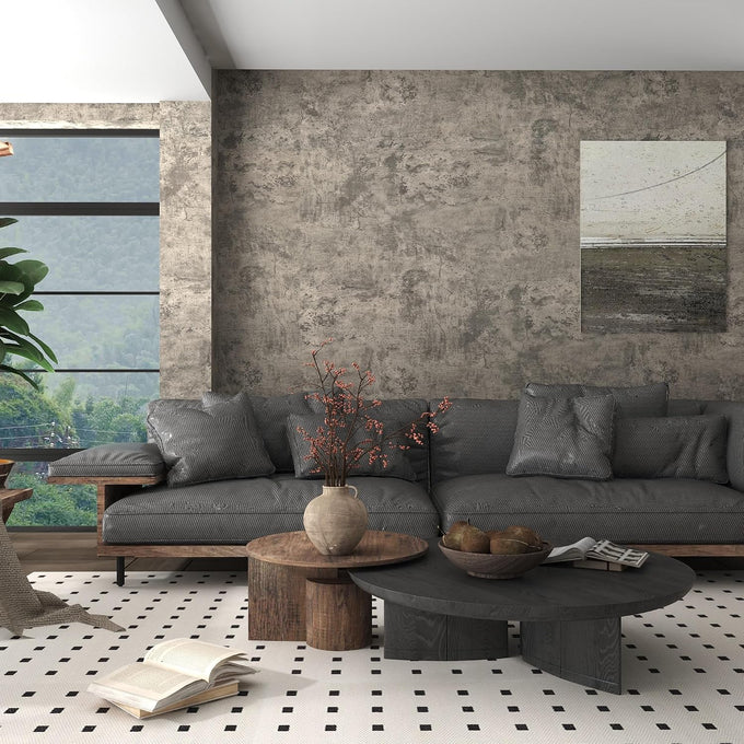 JSEVEM 31"×354" Light Brown Concrete Wallpaper Peel and Stick Industrial Beige Gray Cement Contact Paper Vinyl Warp Matte Textured Self Adhesive Wall Paper for Bedroom Bathroom Office Walls
