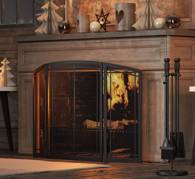 Fire Beauty 5Pcs Iron Fireplace Tools Set 31 Inch Indoor Fire Pit(Black)