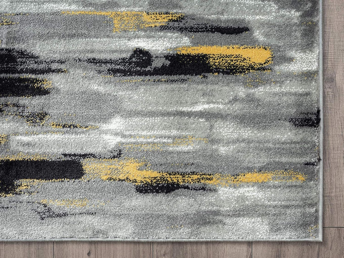 Abani Porto PRT140C Contemporary Grey and Yellow Abstract Area Rug 5'3"x7'6"