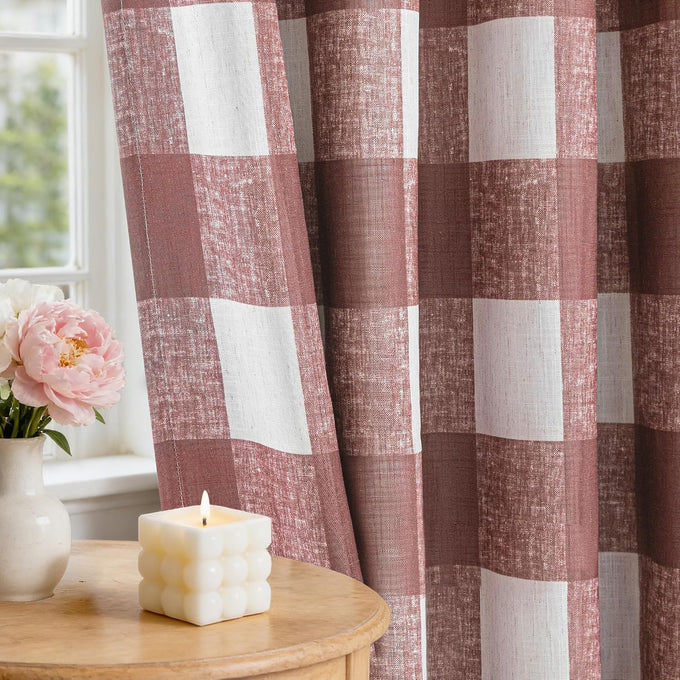 MYSKY HOME Terracotta Plaid Blackout Curtains for Bedroom and Living Room