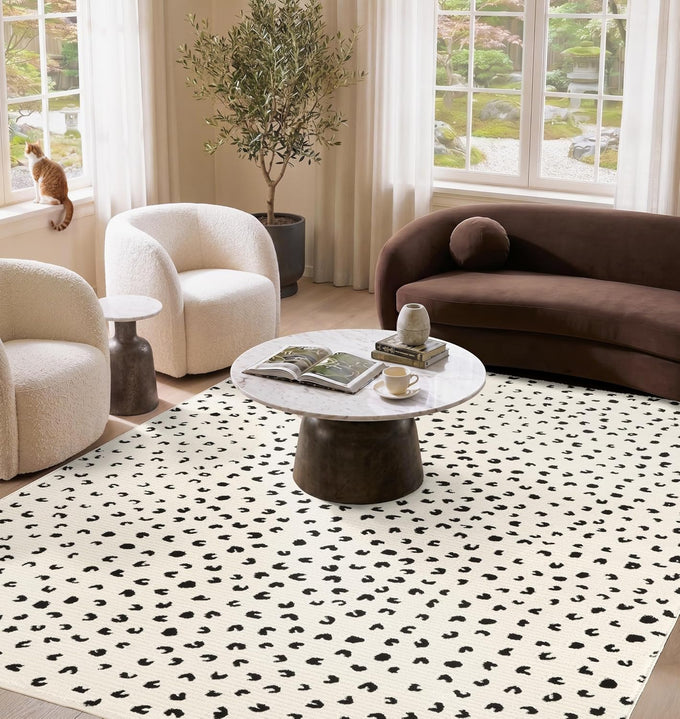 Abani Neutral Collection Cream Area Rug 4' x 6' for Living Room, Bedroom - Modern Design - Durable & Easy to Clean