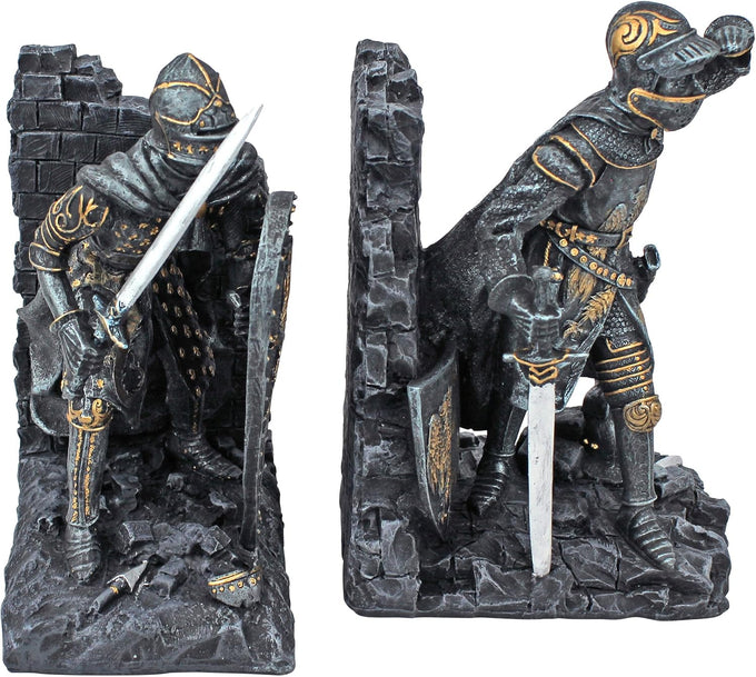 Design Toscano Arthurian Knight Bookends,Grey Stone,8 Inch, Set of Two
