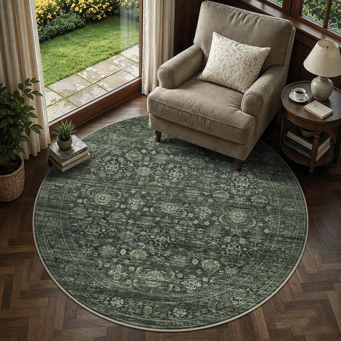JOOJA 8x10 Dark Brown Vintage Soft Low Pile Non Slip Boho Washable Area Rug