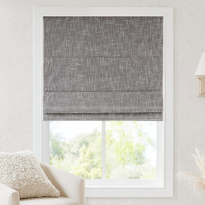 Madison Park Roman Shade, Blackout Blinds Thermal Insulated, 35x64 Linen