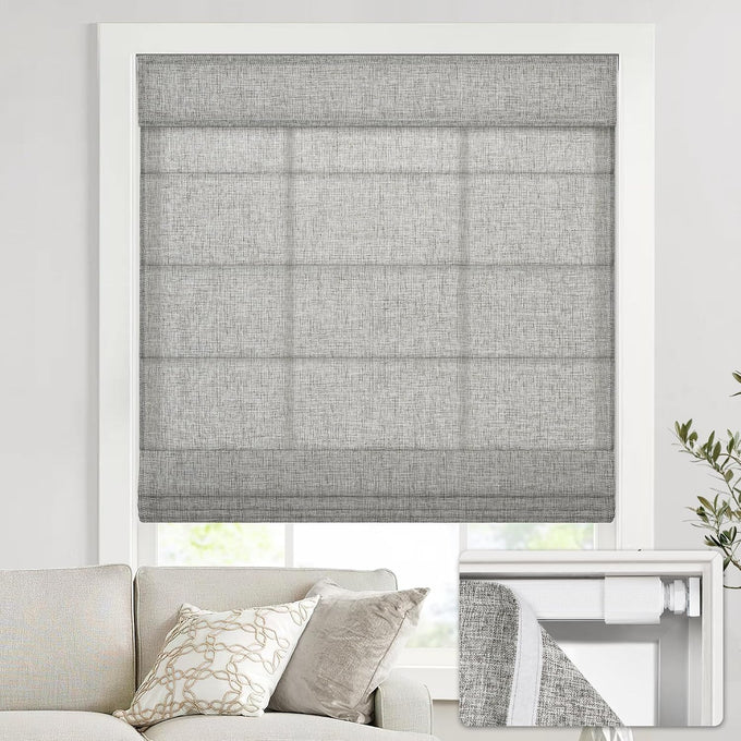 UNISHADES No Drill Cordless Roman Shades, 34×64 in, Room Darkening Beige