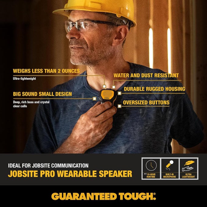 DEWALT Mini Wearable Bluetooth Speaker, Clip-On Jobsite Pro (Yellow)