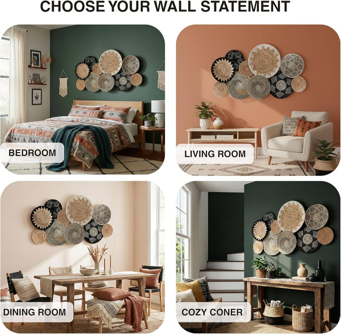 Woven Basket Wall Decor Set of 10, Decorative Wall Plates