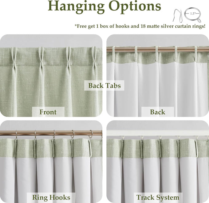 WEST LAKE Soft Green Pinch Pleated Light Filtering Curtains 90 Inches Long