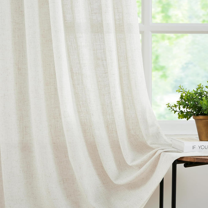 WEST LAKE 120 Inches Long Bailey Natural Pinch Pleated Semi Sheer Curtains