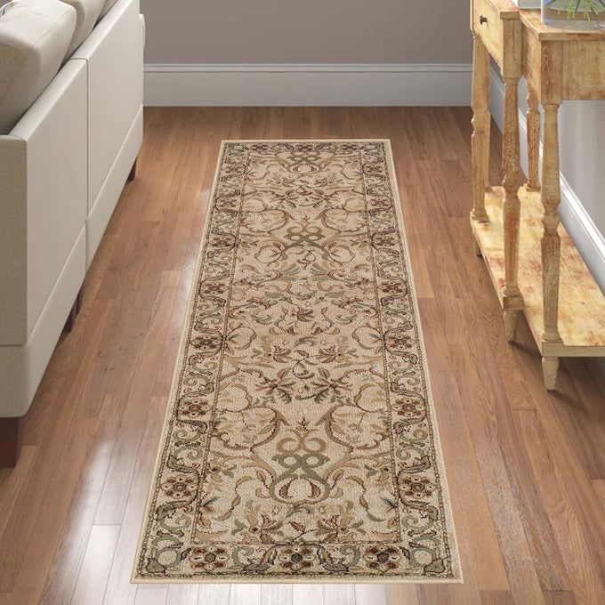 SUPERIOR Indoor Area Rug, Traditional Floral Scroll Décor,2'7"x8', Ivory