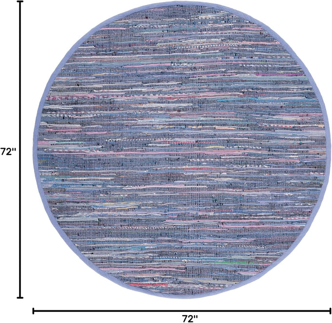 SAFAVIEH Rag Rug Collection Area Rug - 6' Round, Purple & Multi, Handmade Boho Stripe Cotton, Ideal for High Traffic Areas in Living Room, Bedroom (RAR121D)