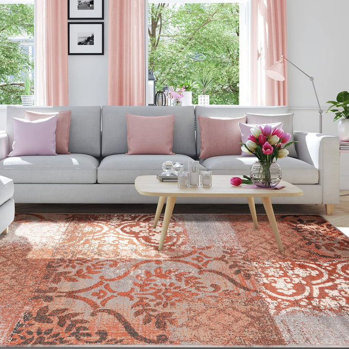 Superior Bristol Collection Area Rug, 8mm Pile Height with Jute Backing, Chic Geometric Damask Patchwork Design, Fashionable and Affordable Woven Rugs - 2'7" x 8' Runner, Beige & Brown