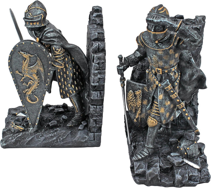 Design Toscano Arthurian Knight Bookends,Grey Stone,8 Inch, Set of Two