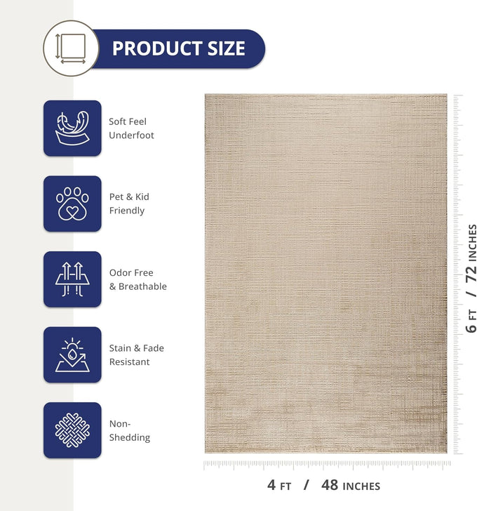 Abani Beige Area Rug - 4' x 6' - Living Room & Bedroom - Textured Stripe Weave Design - Indoor Use - Easy to Clean, Stain Resistant, Non-Shedding - Neutral Collection