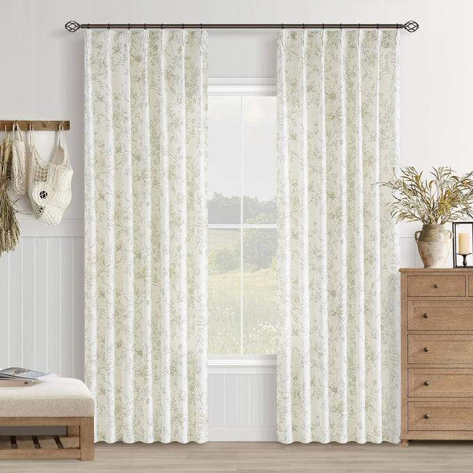 BILEEHOME Pleated Blue Curtains for Living Room Privacy Linen Drapes 40x90