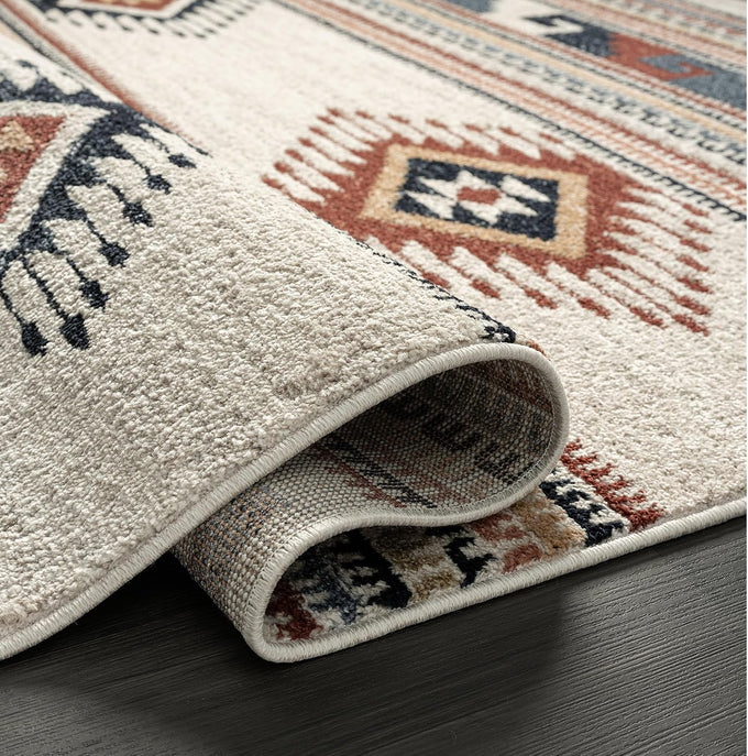 Abani Multicolor Southwestern Design 2'6" x 6' (3x6) Area Rug - Non-Shed Orange, Grey & Beige Tribal Pattern Dining Room Carpet Rugs